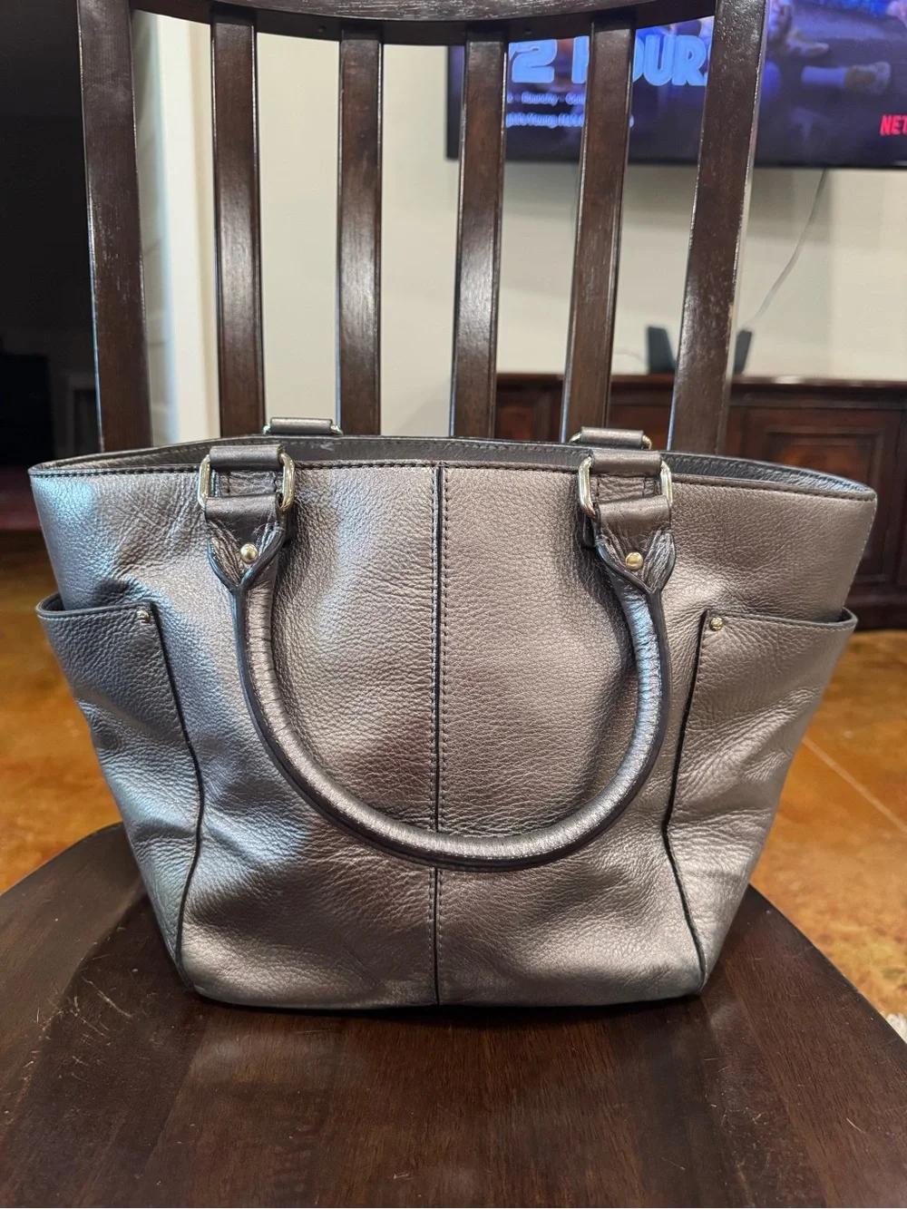 kate spade Metallic Gray Pebbled Leather Tote
